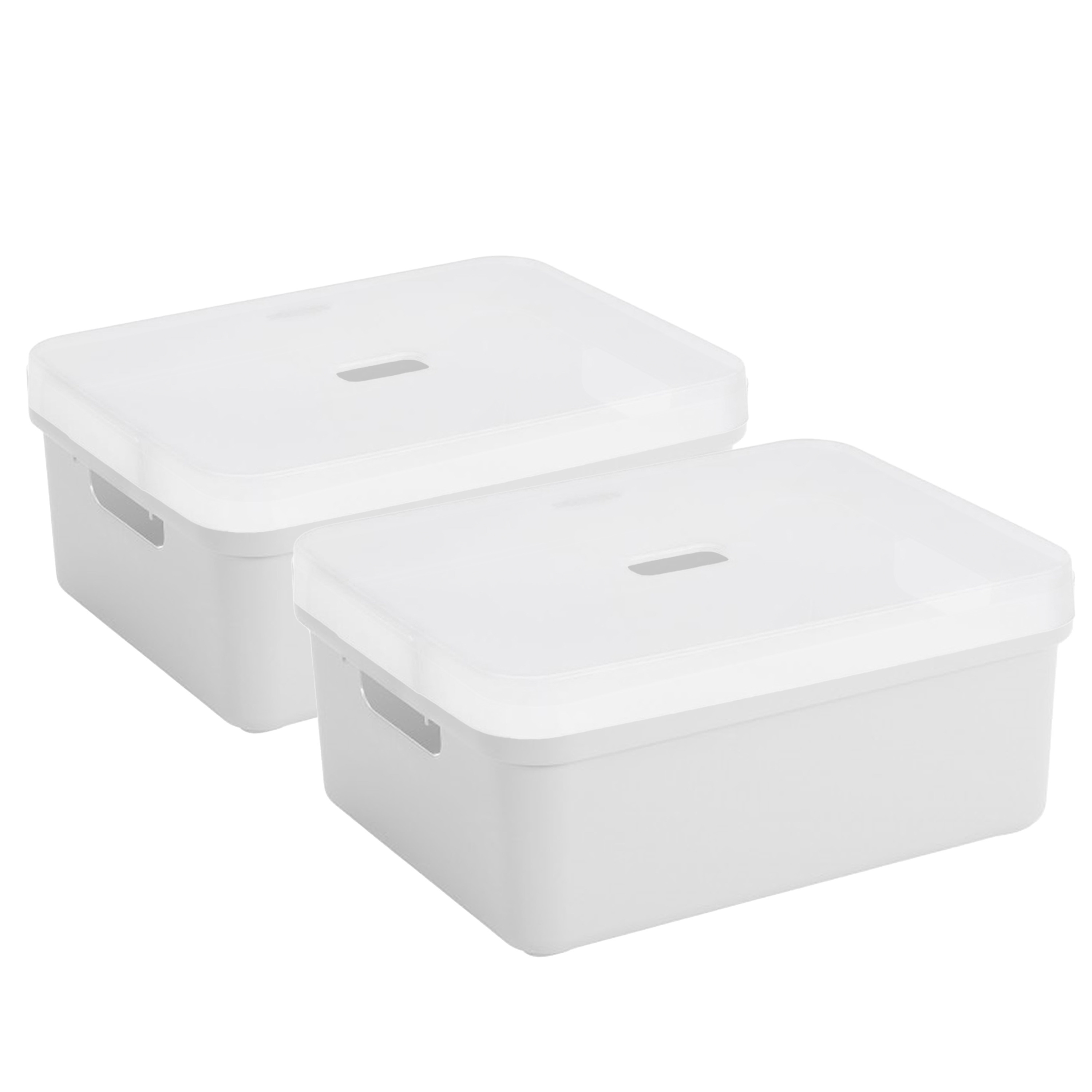 2x Sunware opbergbox-mand 24 liter wit kunststof met transparante deksel