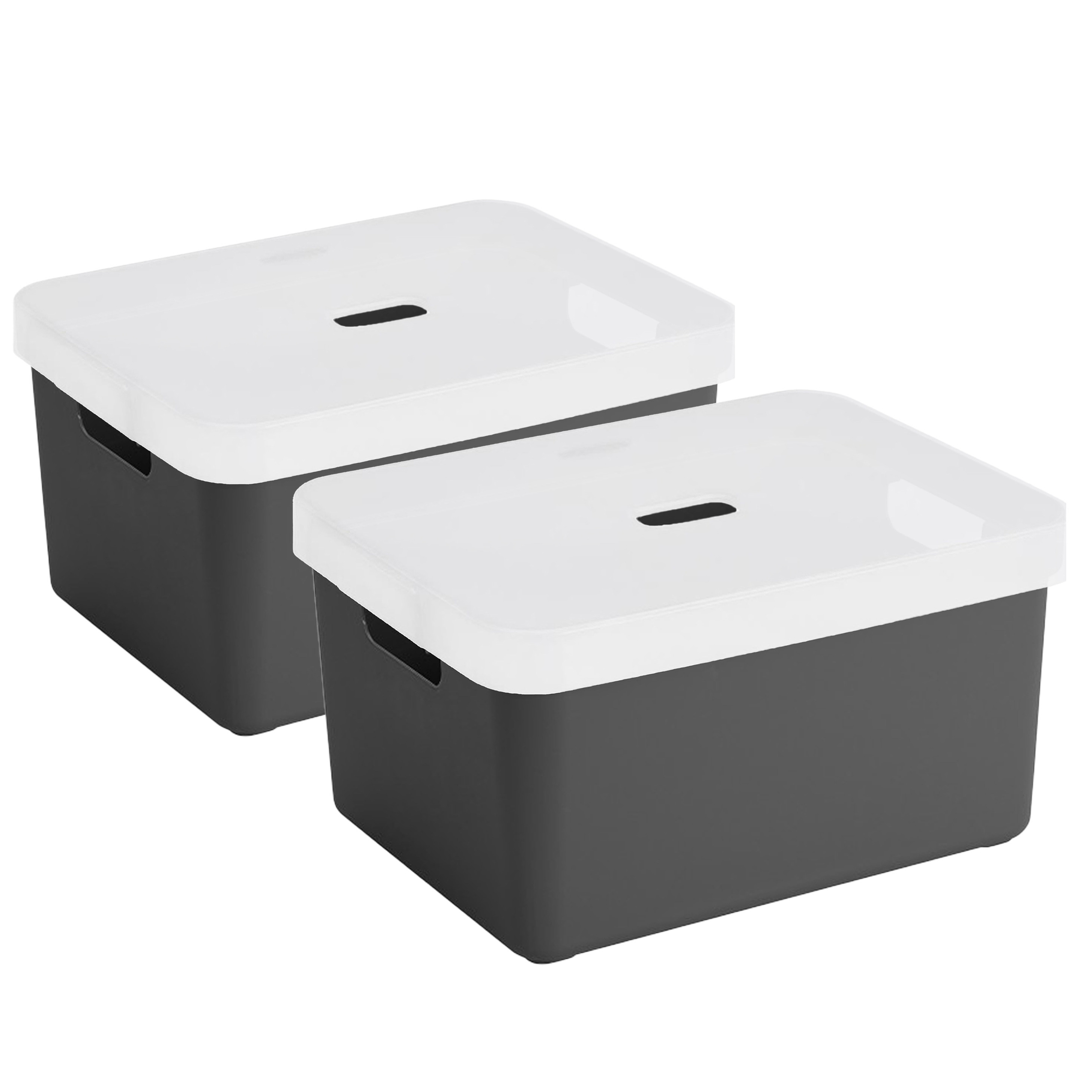 2x Sunware opbergbox-mand 32 liter antraciet grijs kunststof met transparante deksel