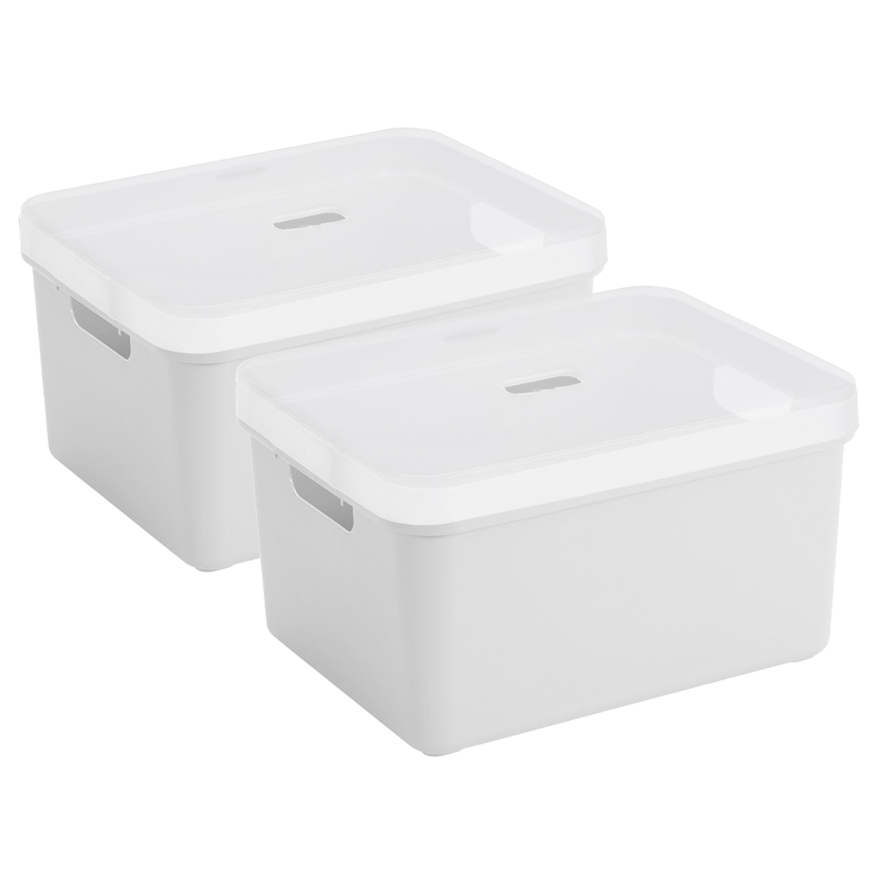 2x Sunware opbergbox-mand 32 liter wit kunststof met transparante deksel