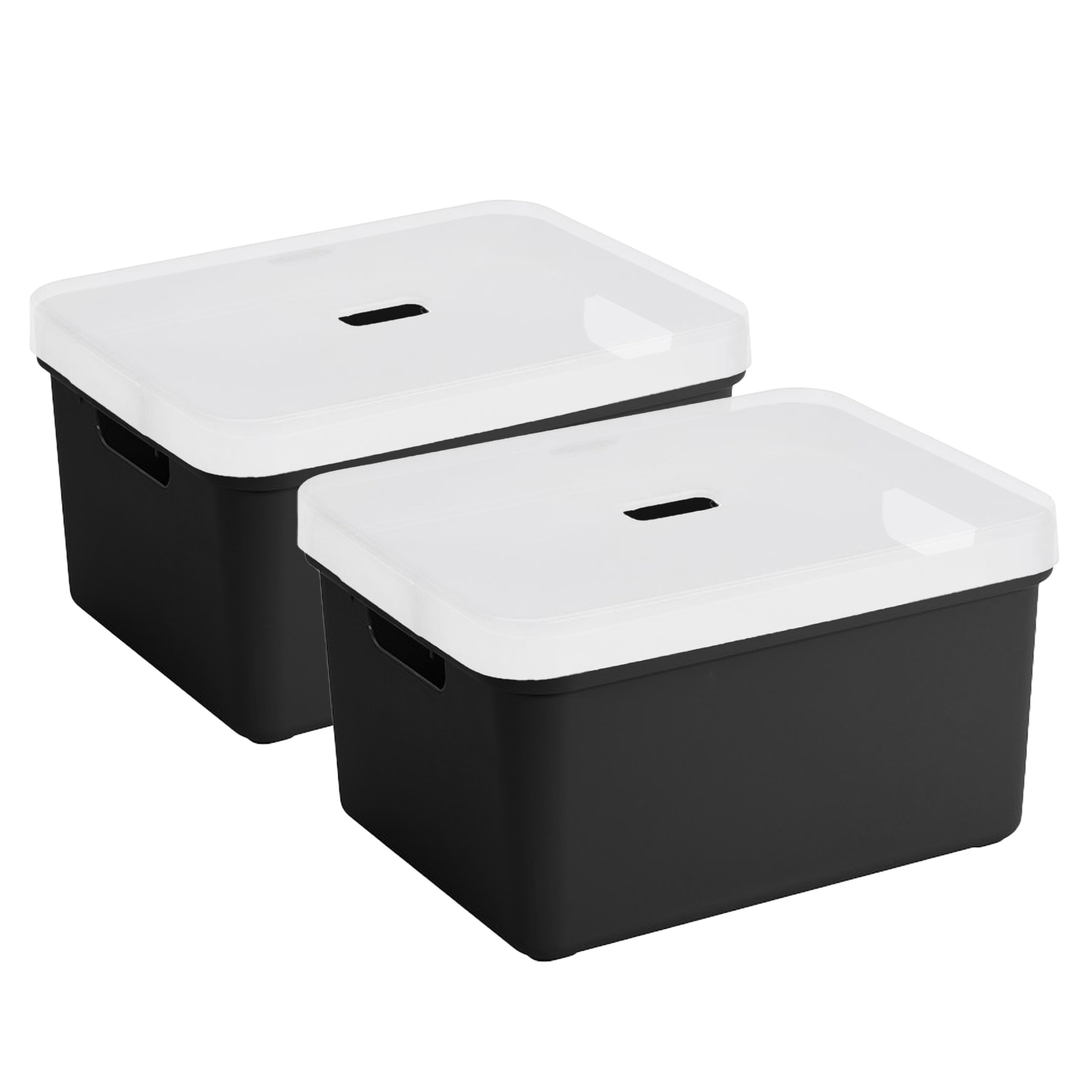 2x Sunware opbergbox-mand 32 liter zwart kunststof met transparante deksel