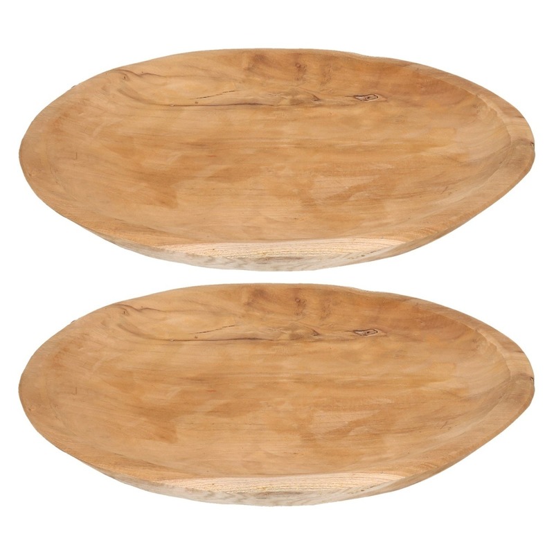 2x Teak houten serveerschalen-serveerbladen 38 cm