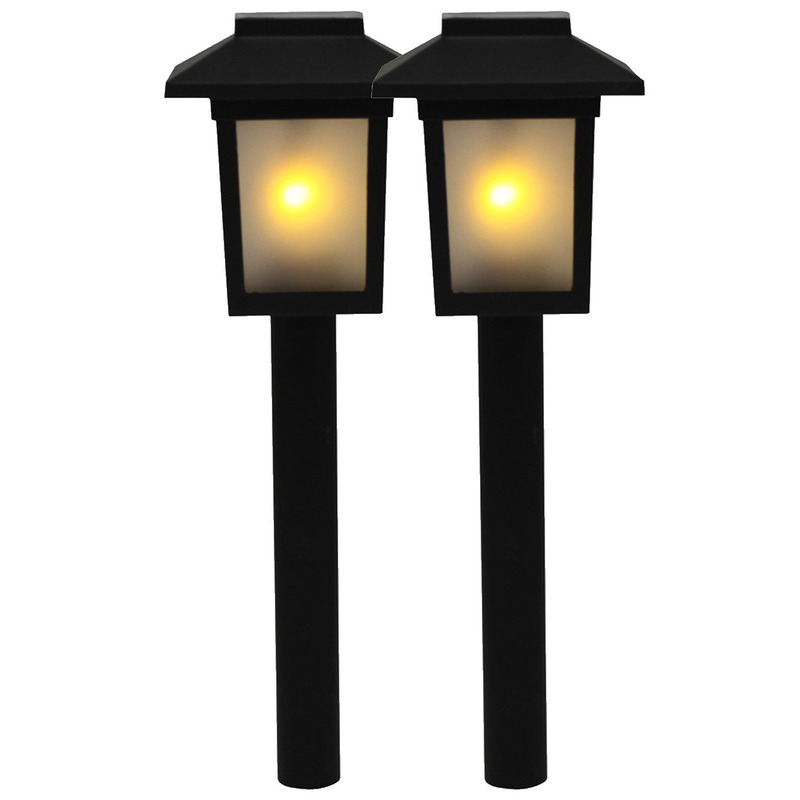 2x Tuinlamp fakkel-tuinverlichting met vlam effect 34,5 cm