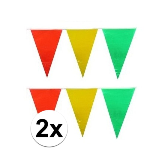 2x vlaggenlijn-slinger geel-rood-groen 10 meter