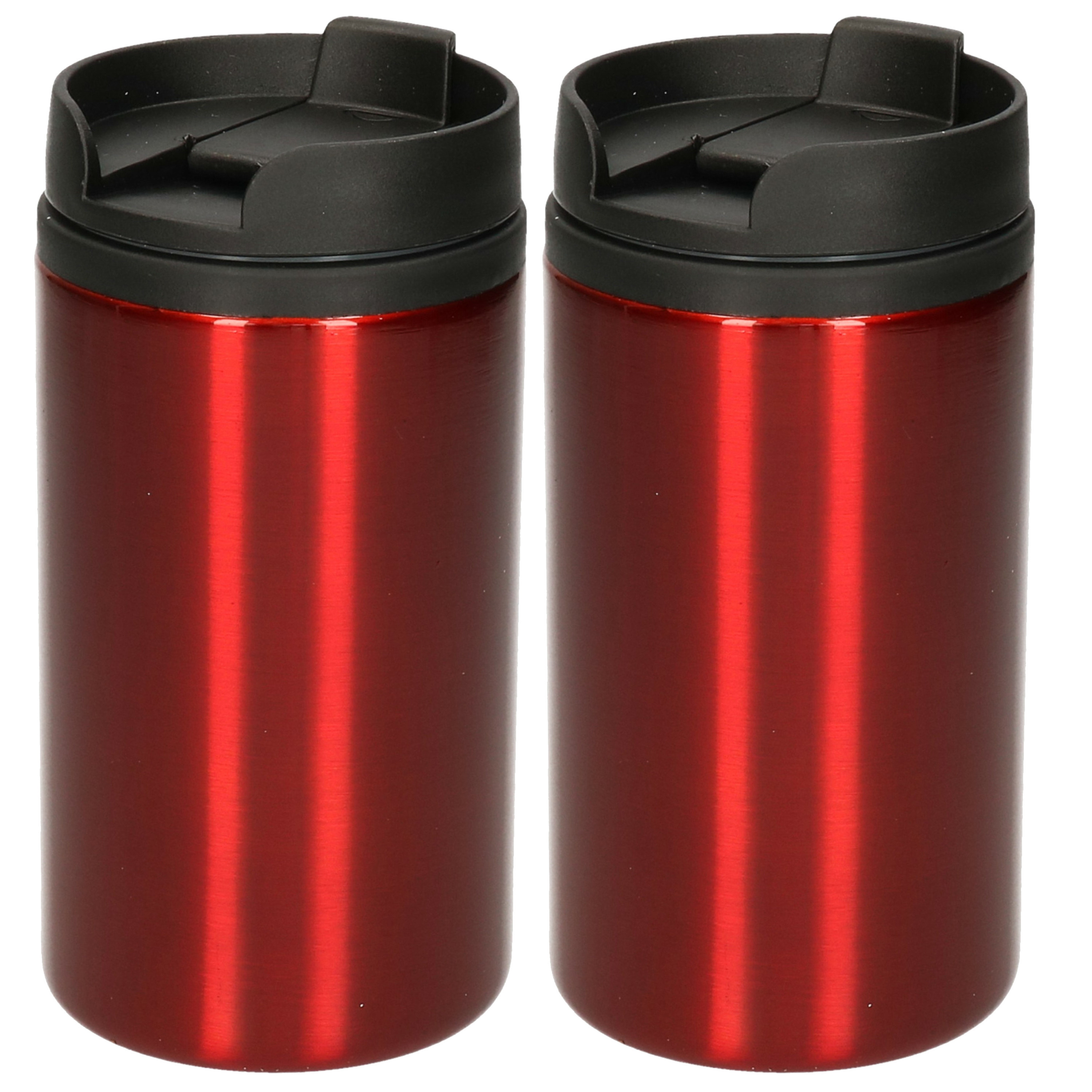 2x Warmhoudbekers metallic-warm houd bekers rood 320 ml