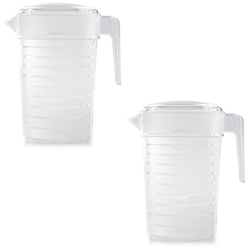 PlasticForte 2x Waterkannen/sapkannen met deksel 1 liter kunststof -