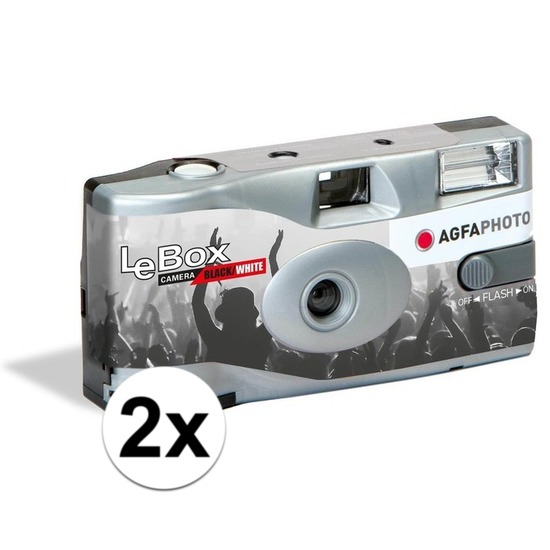 Merkloos 2x Wegwerp cameras met flitser voor zwart/wit fotos -