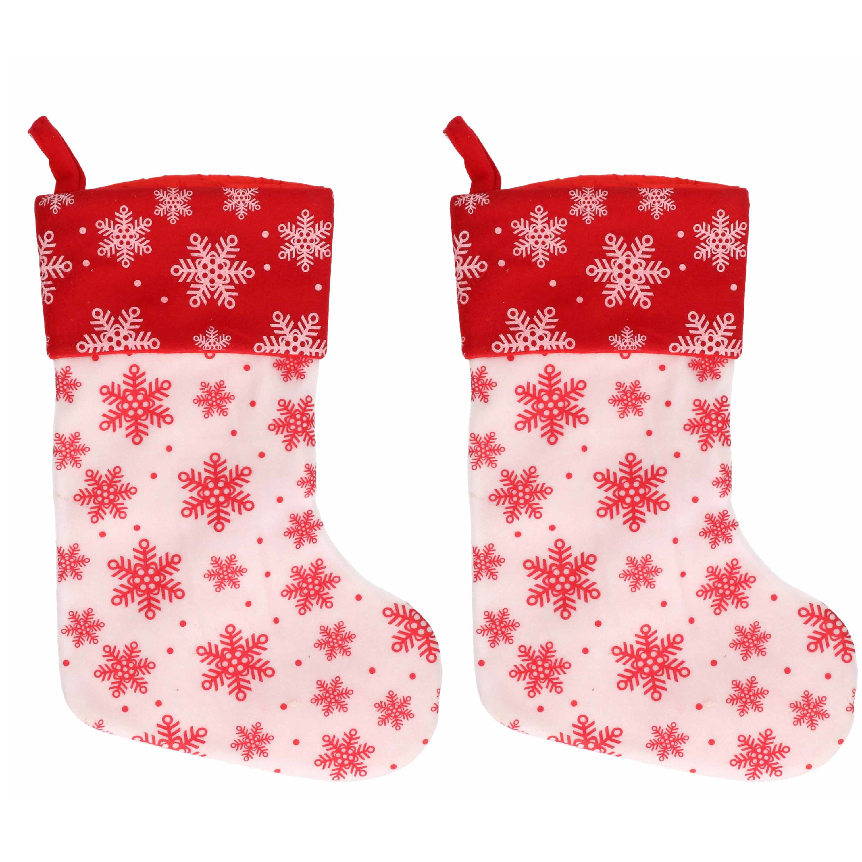 2x Wit-rode kerstsokken met sneeuwvlokken print 40 cm