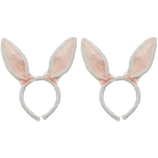 2x Wit/roze Paashaas oren verkleed diademen voor kids/volwassenen - Pasen/Paasviering - Verkleedaccessoires - Feestartikelen