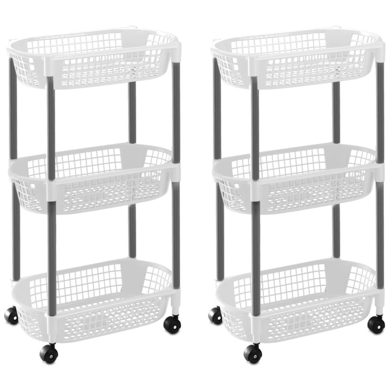 2x Witte opberg trolleys-roltafels met 3 manden 71 cm