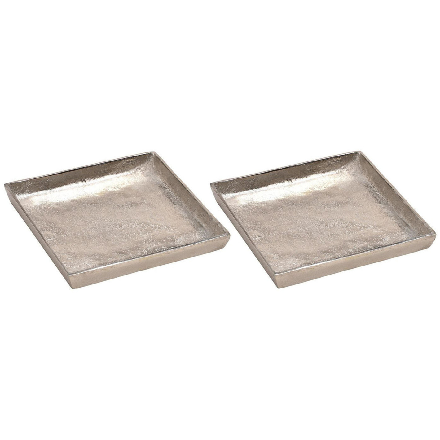 2x Woondecoratie aluminium dienbladen-plateaus zilver vierkant 20 cm