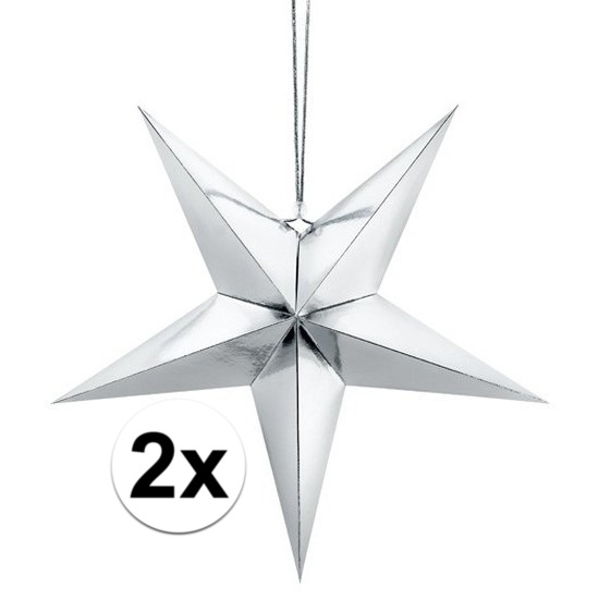 2x Zilveren sterren 45 cm Kerst decoratie-versiering