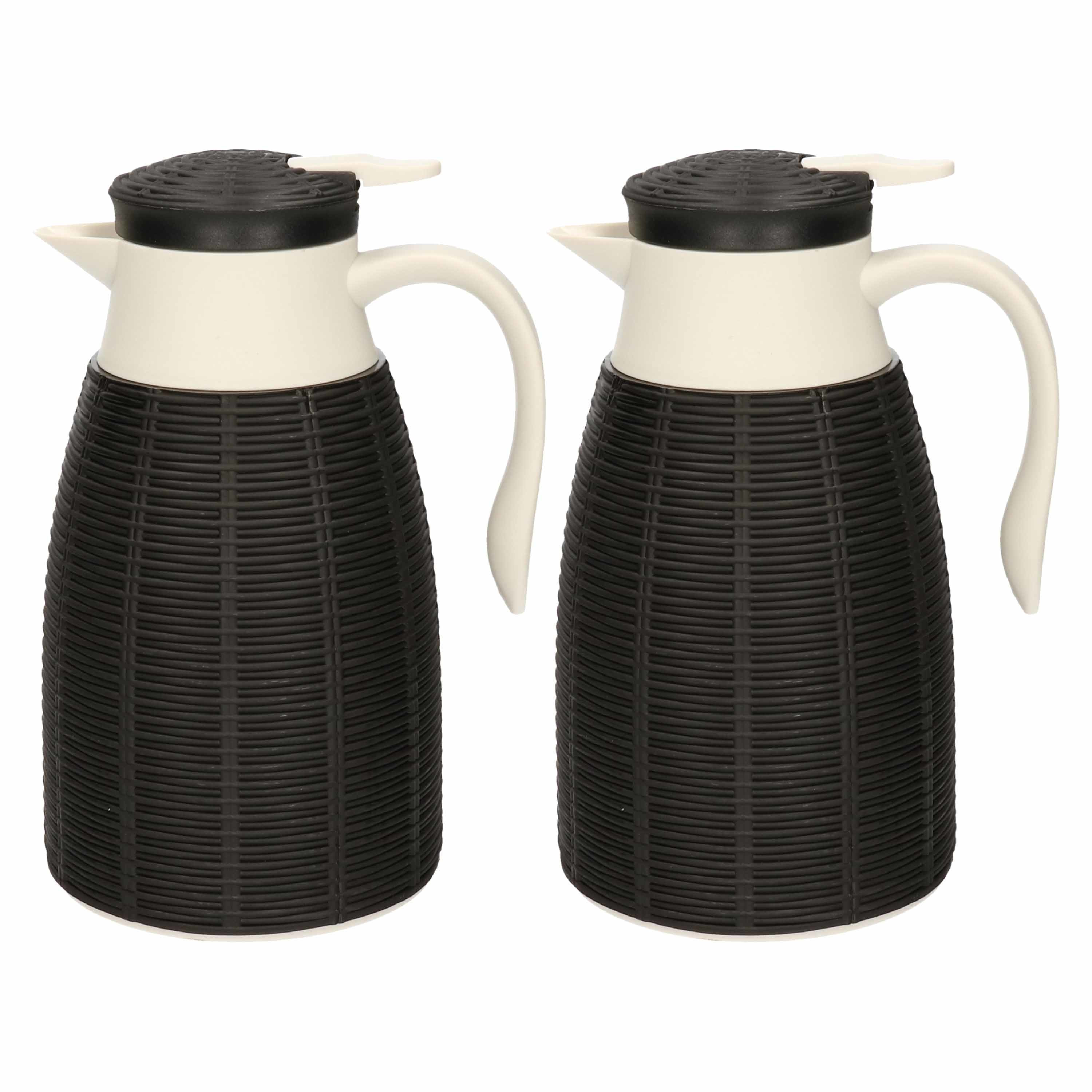 2x Zwarte rotan koffiekan/isoleerkan 1 liter - Koffiekannen/theekannen/isoleerkannen/thermoskannen