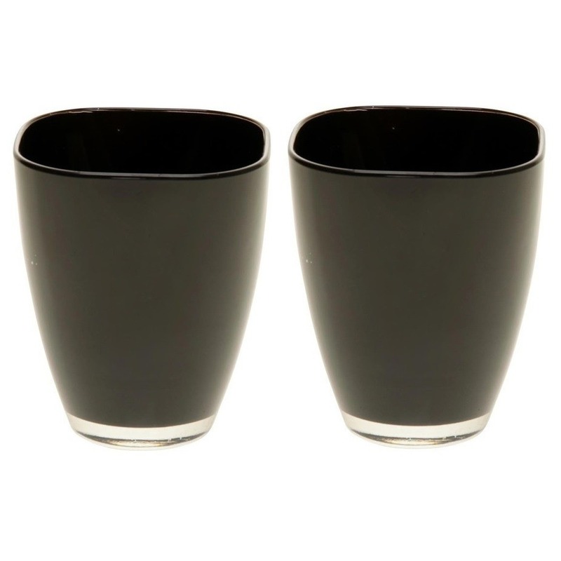 2x Zwarte vierkante vazen van glas 17 cm