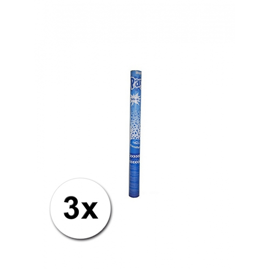 3 confetti shooters blauw 60 cm -