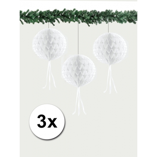 3 papieren kerst decoratie ballen wit 30 cm