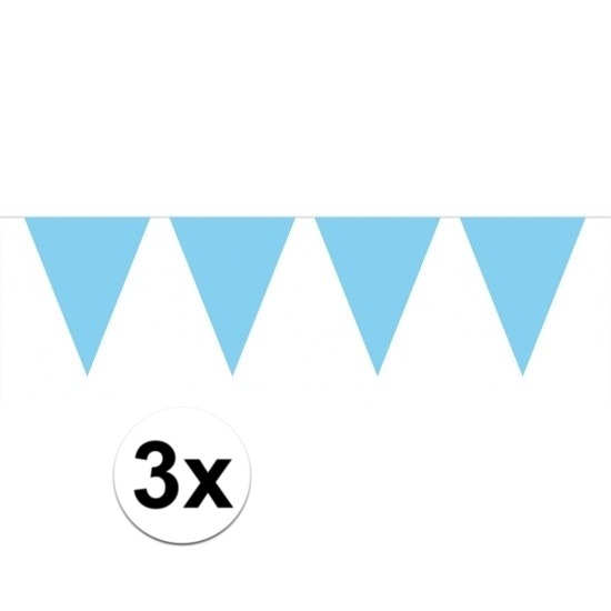 3 stuks Vlaggenlijnen-slingers XXL lichtblauw 10 meter