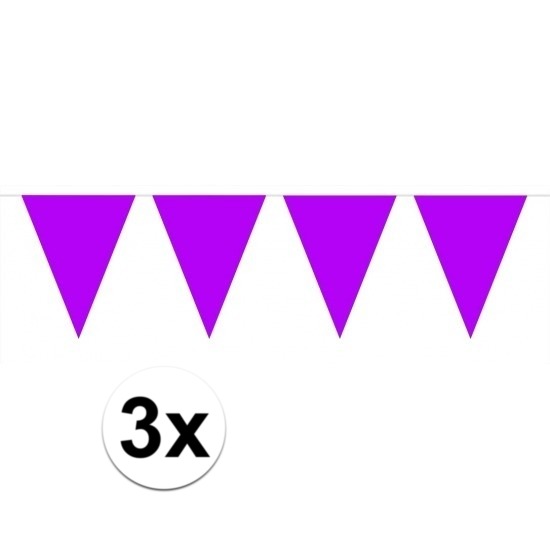 3 stuks Vlaggenlijnen-slingers XXL paars 10 meter
