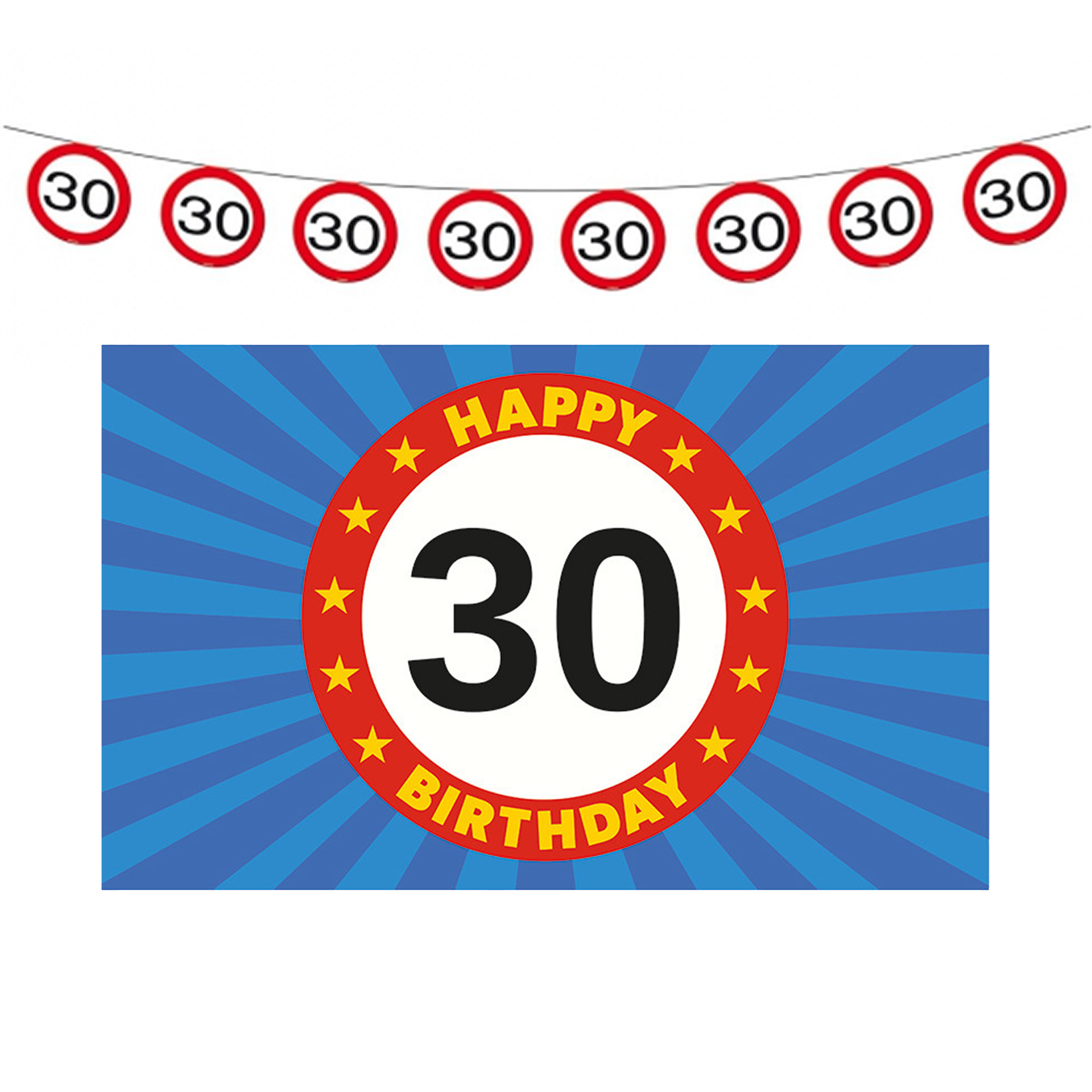30 jaar leeftijd verjaardag slinger en vlag 150 x 90 feestversiering pakket -