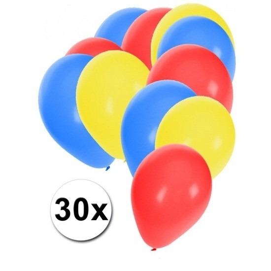 30x Ballonnen blauw rood geel