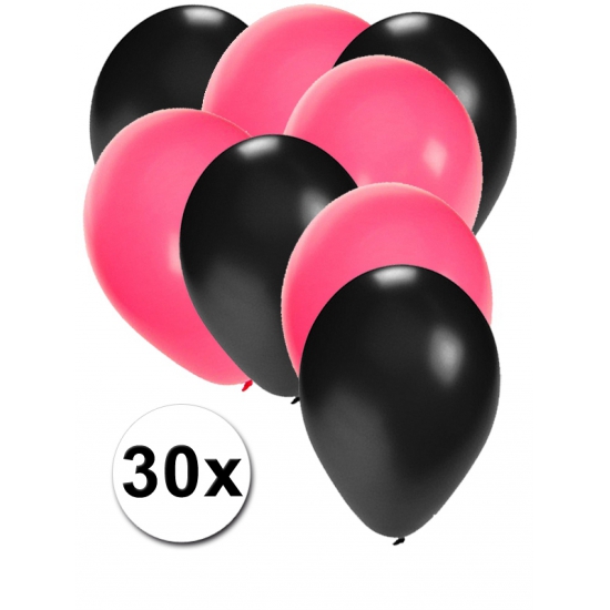 30x ballonnen Sweet 16 zwart en roze -