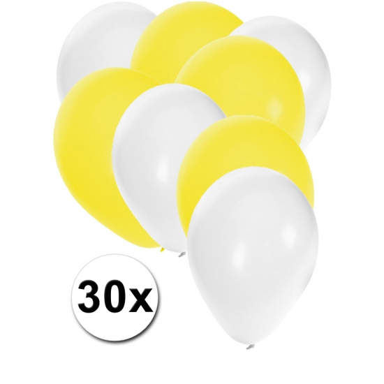 30x ballonnen wit en geel