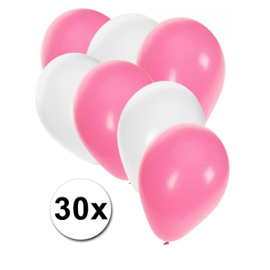 30x ballonnen wit en lichtroze -