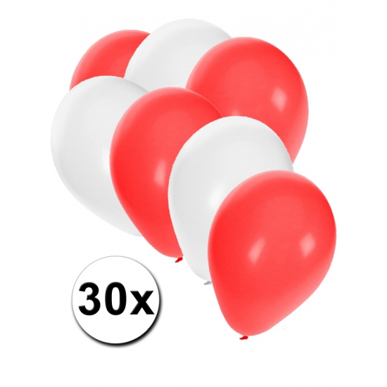 30x Ballonnen wit en rood -
