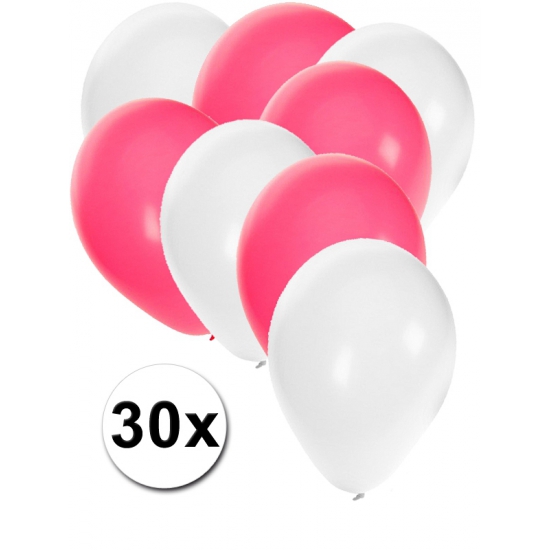 30x ballonnen wit en roze -
