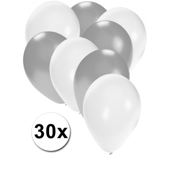 30x ballonnen wit en zilver -