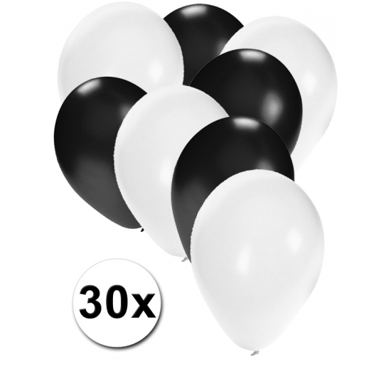 30x ballonnen wit en zwart -
