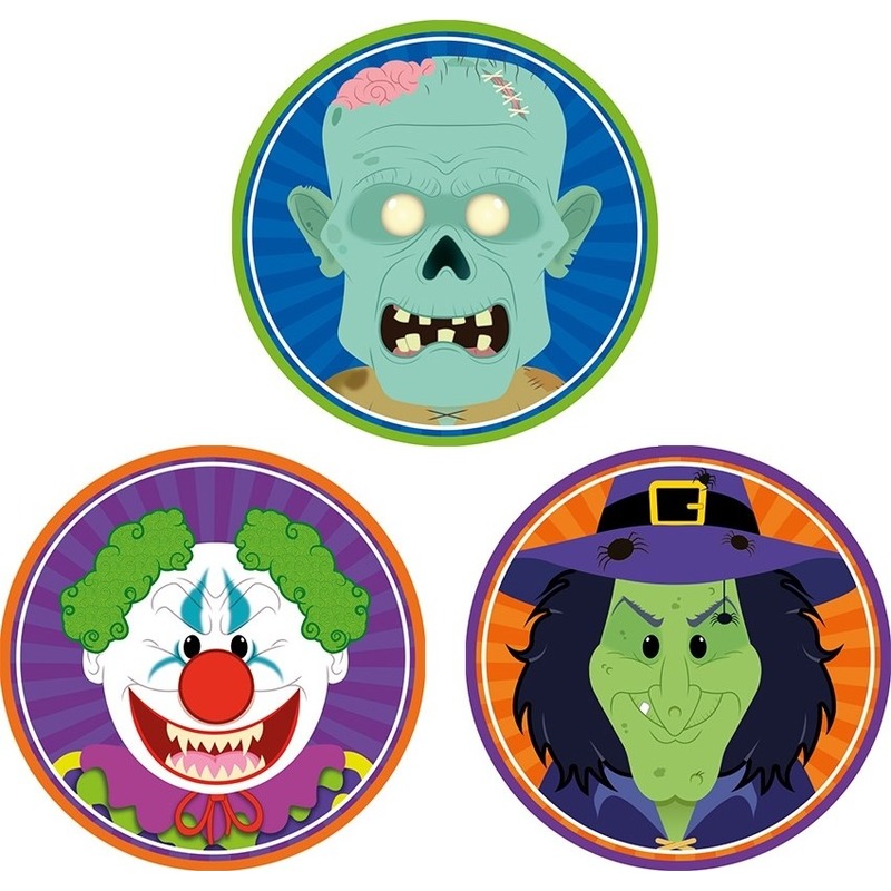 30x Halloween onderzetters horror clown/heks/zombie