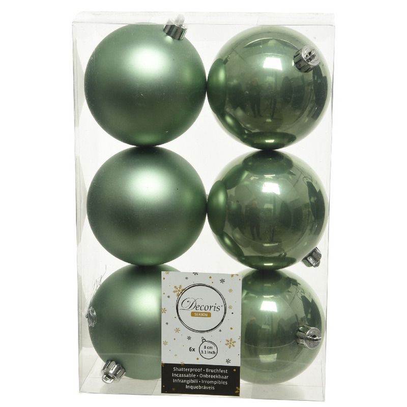 30x Salie groene kerstballen 8 cm kunststof mat-glans