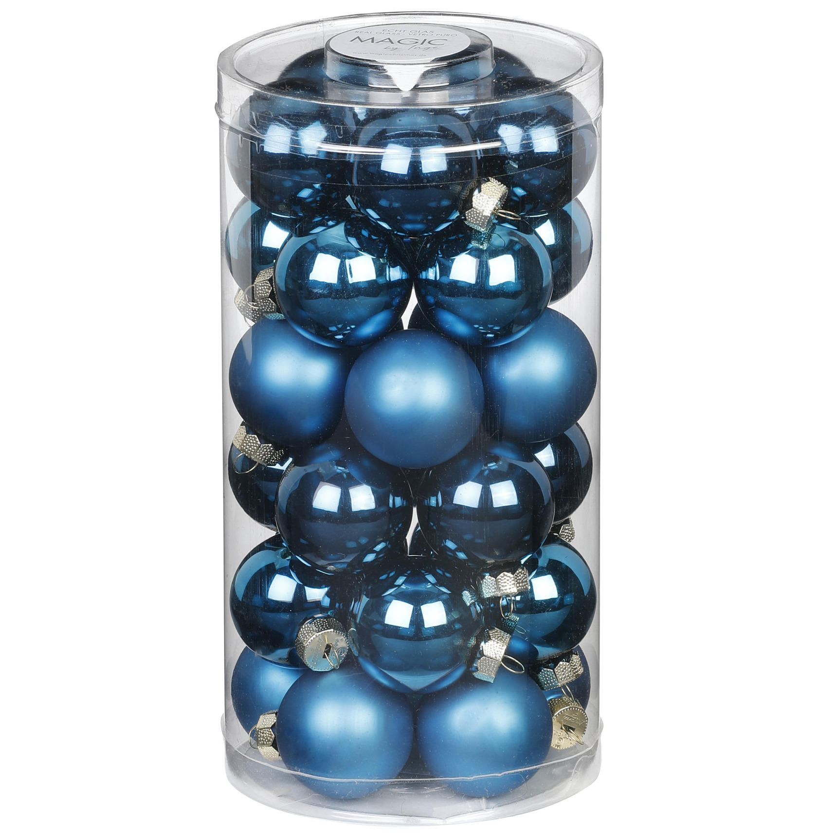 30x stuks kleine glazen kerstballen diep blauw 4 cm