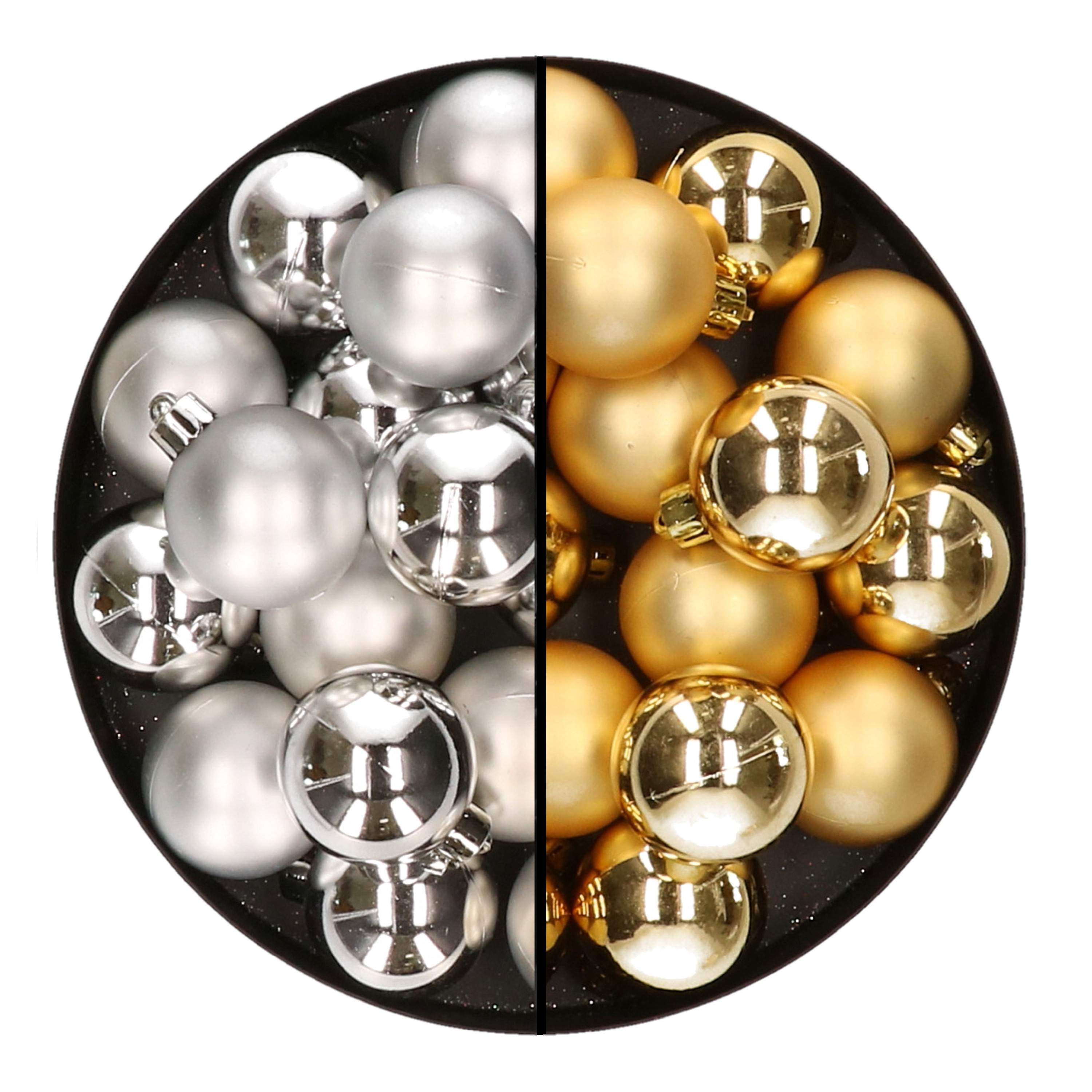 32x stuks kunststof kerstballen mix van zilver en goud 4 cm