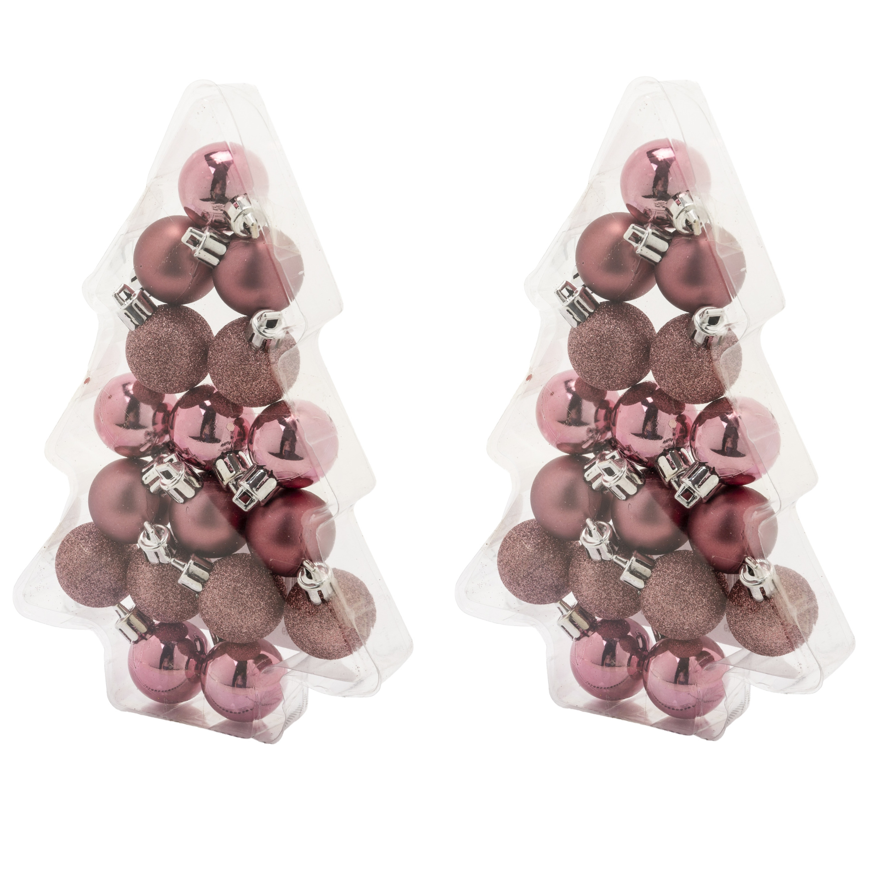 34x stuks kleine kunststof kerstballen roze 3 cm mat-glans-glitter