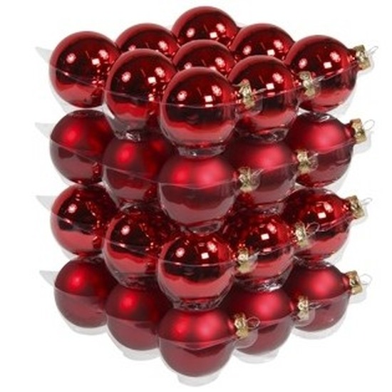 36x Rode glazen kerstballen 6 cm mat-glans