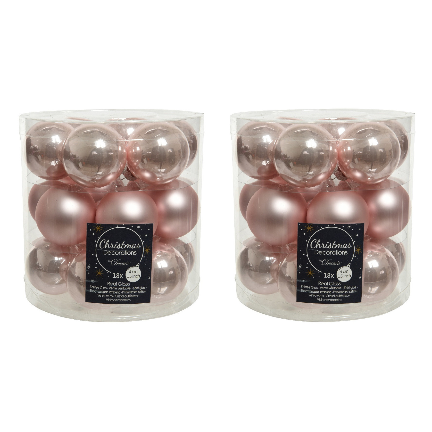 36x stuks kleine glazen kerstballen lichtroze (blush) 4 cm mat-glans