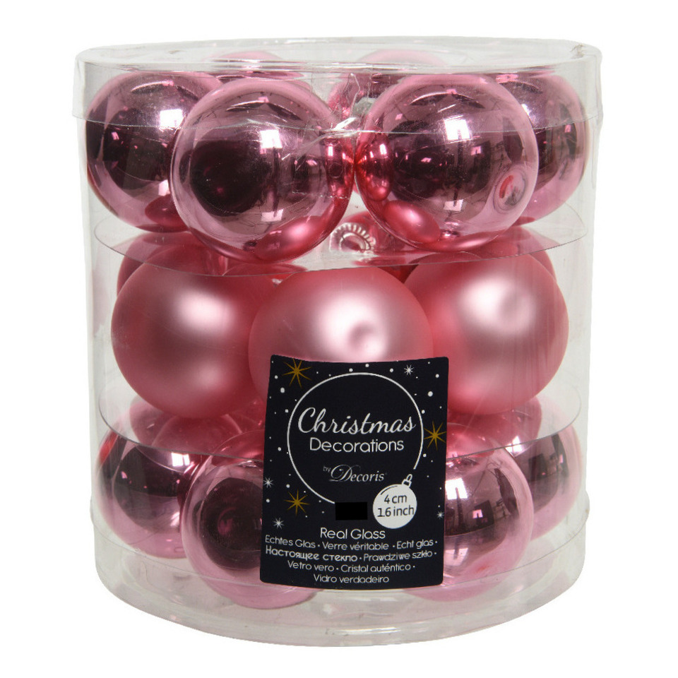 36x stuks kleine glazen kerstballen lippenstift roze 4 cm mat-glans