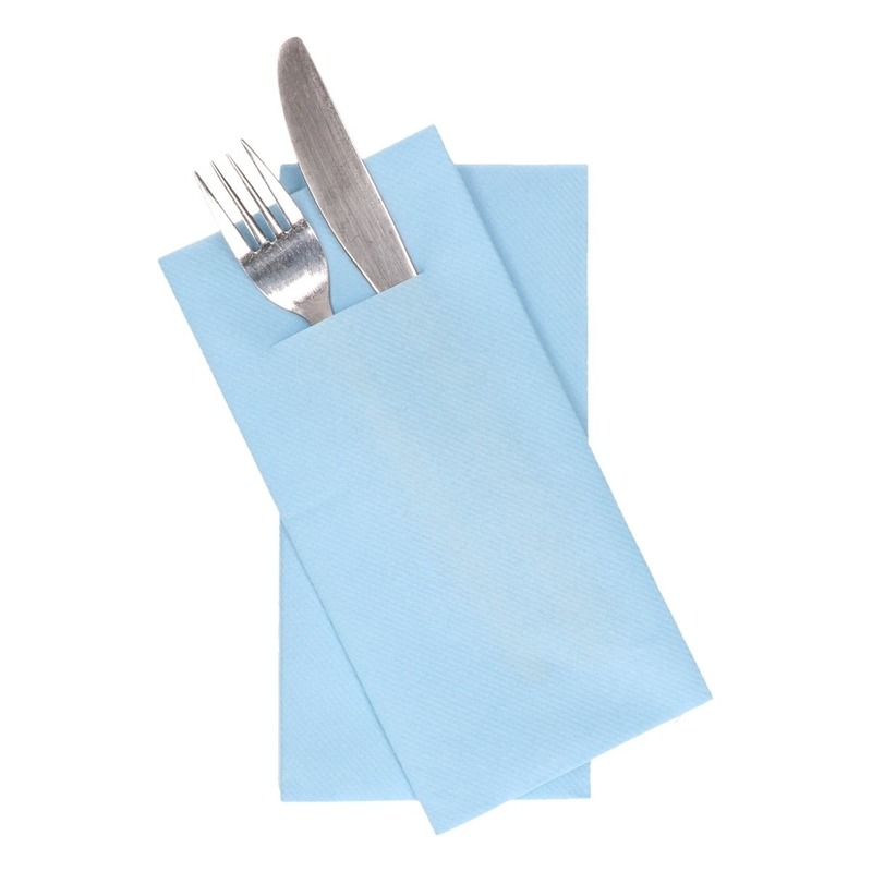 36x stuks Lichtblauwe servetten met bestek gleuf 40 cm