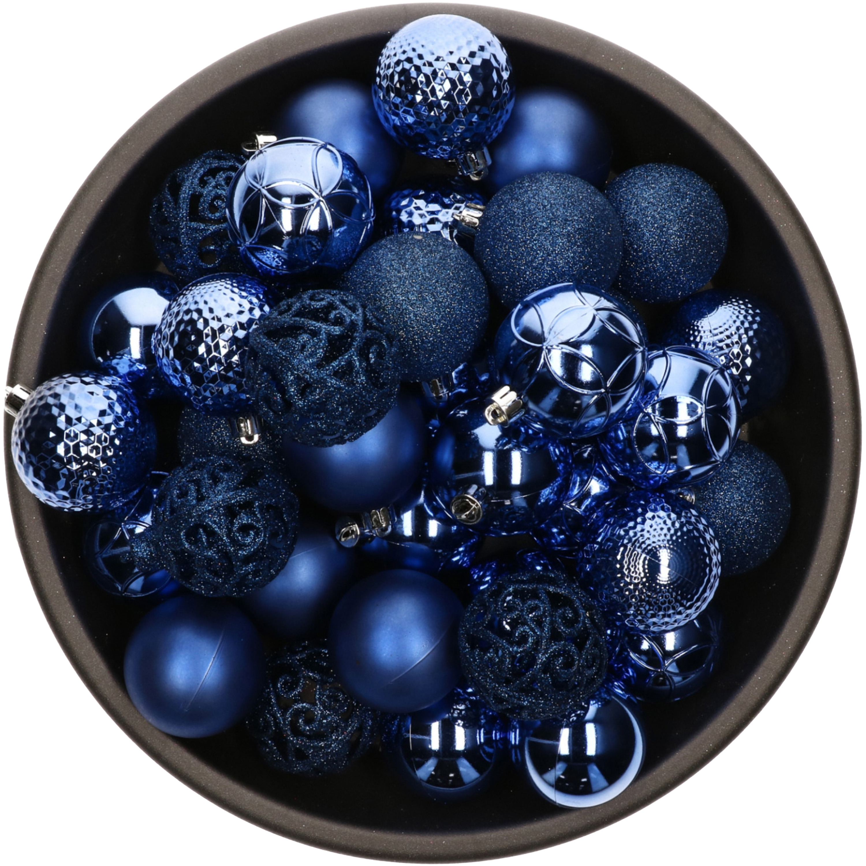 37x stuks kunststof kerstballen kobalt blauw 6 cm glans-mat-glitter mix