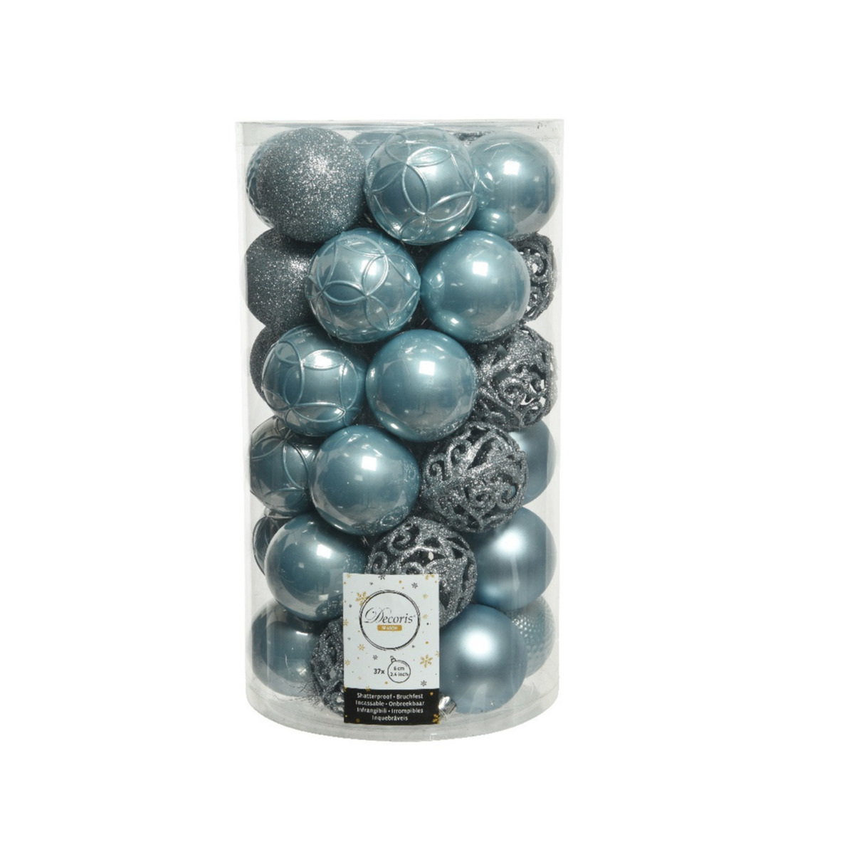 37x stuks kunststof kerstballen lichtblauw 6 cm glans-mat-glitter mix