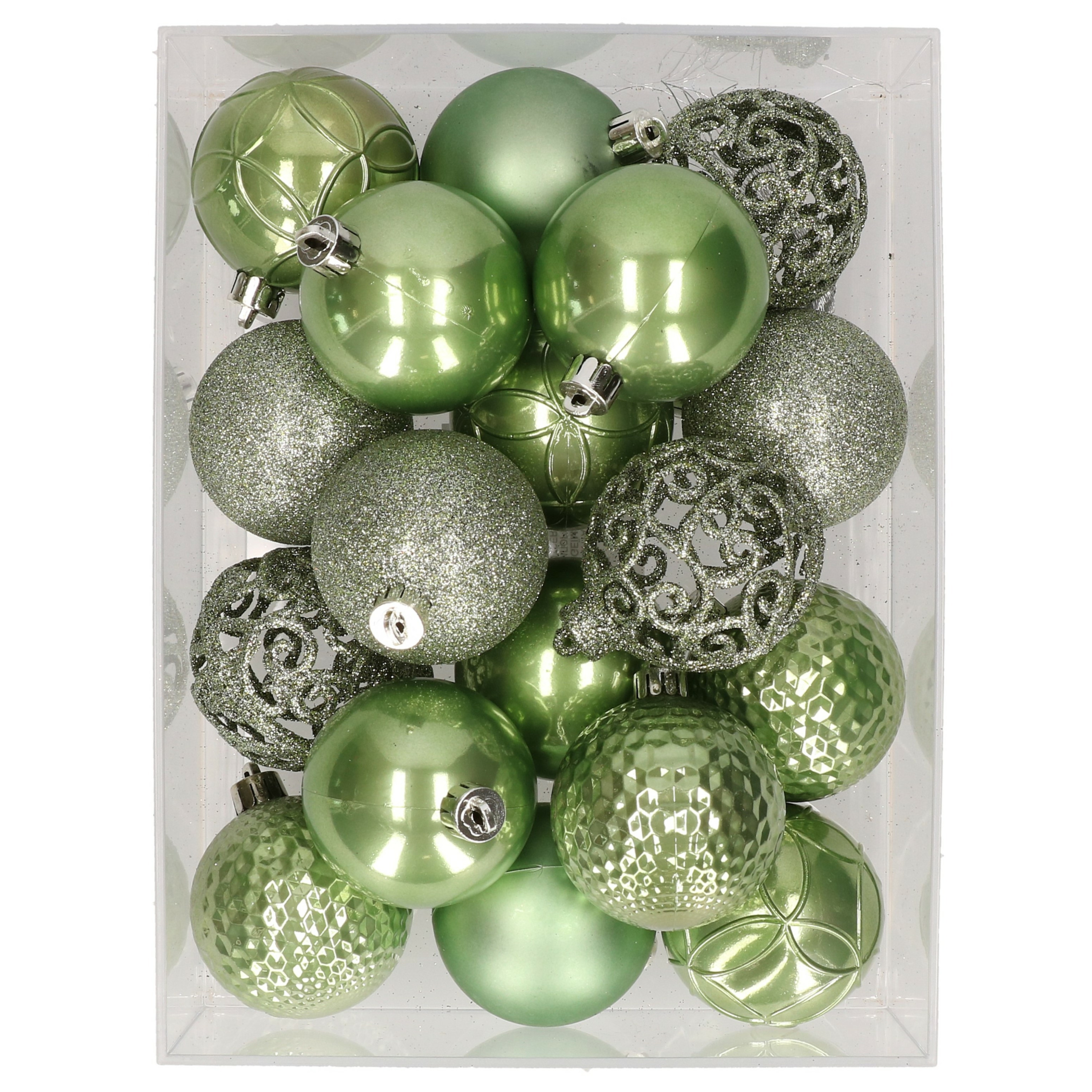 37x stuks kunststof kerstballen lichtgroen 6 cm glans-mat-glitter mix