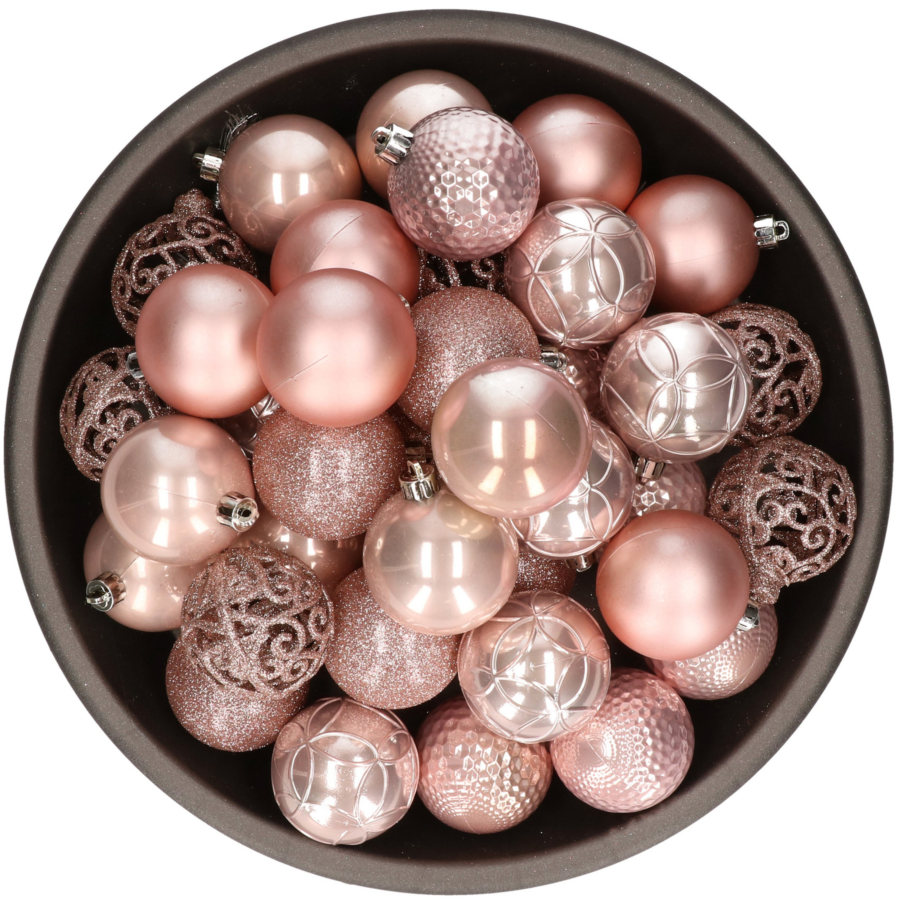 37x stuks kunststof kerstballen lichtroze (blush pink) 6 cm glans-mat-glitter mix