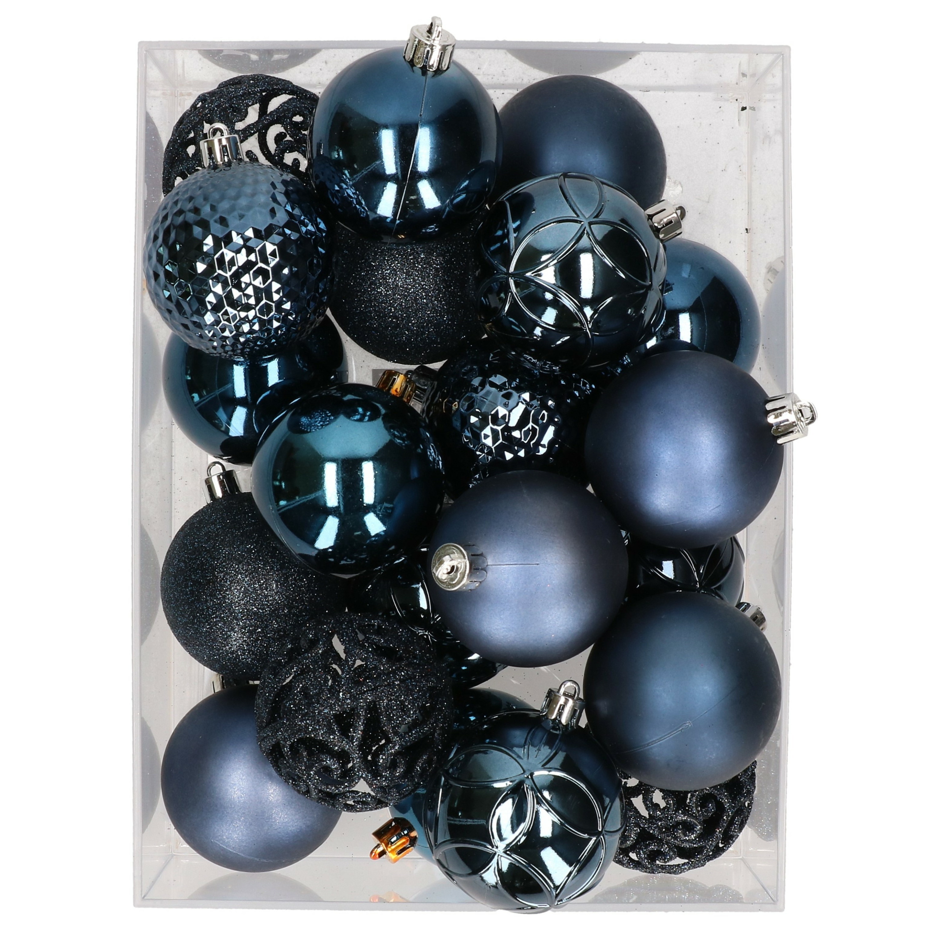 37x stuks kunststof kerstballen nachtblauw 6 cm