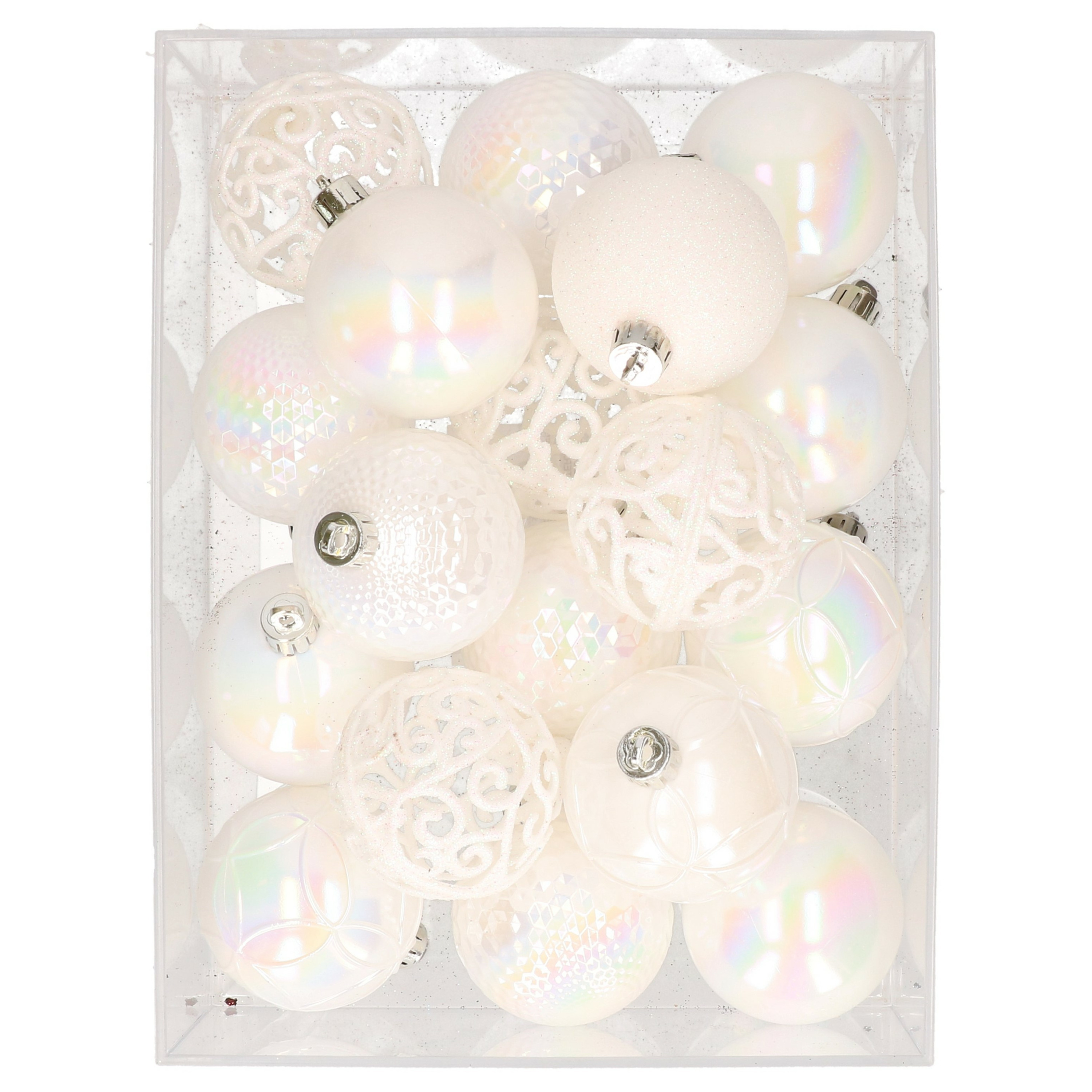 37x stuks kunststof kerstballen parelmoer wit 6 cm glans-mat-glitter mix