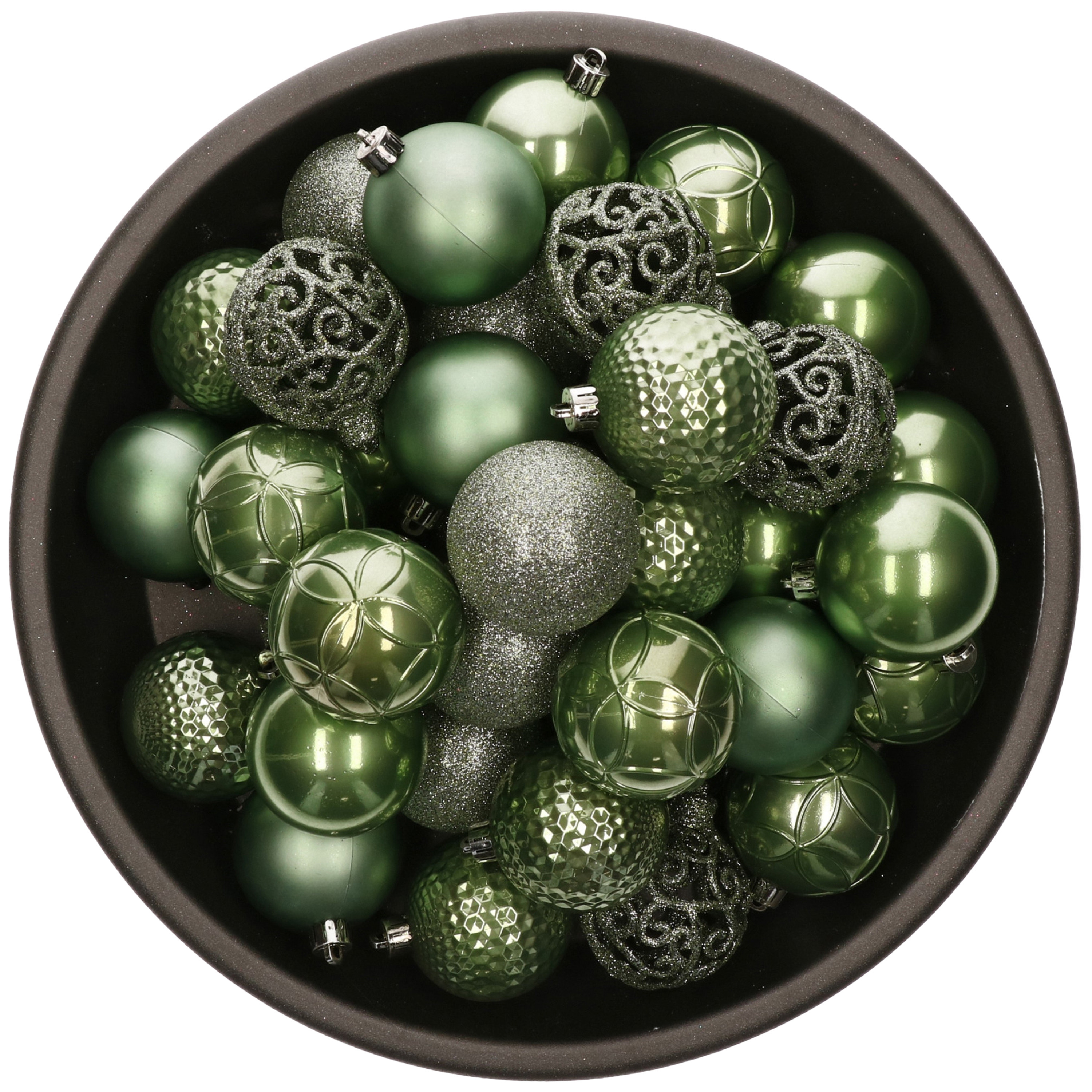 37x stuks kunststof kerstballen salie groen 6 cm glans-mat-glitter mix