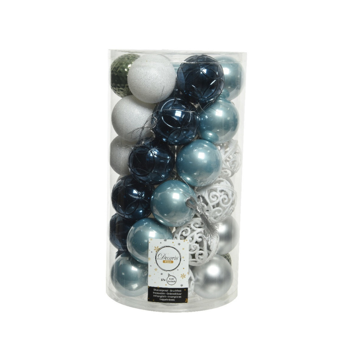 37x stuks kunststof kerstballen wit-groen-zilver-blauw mix 6 cm