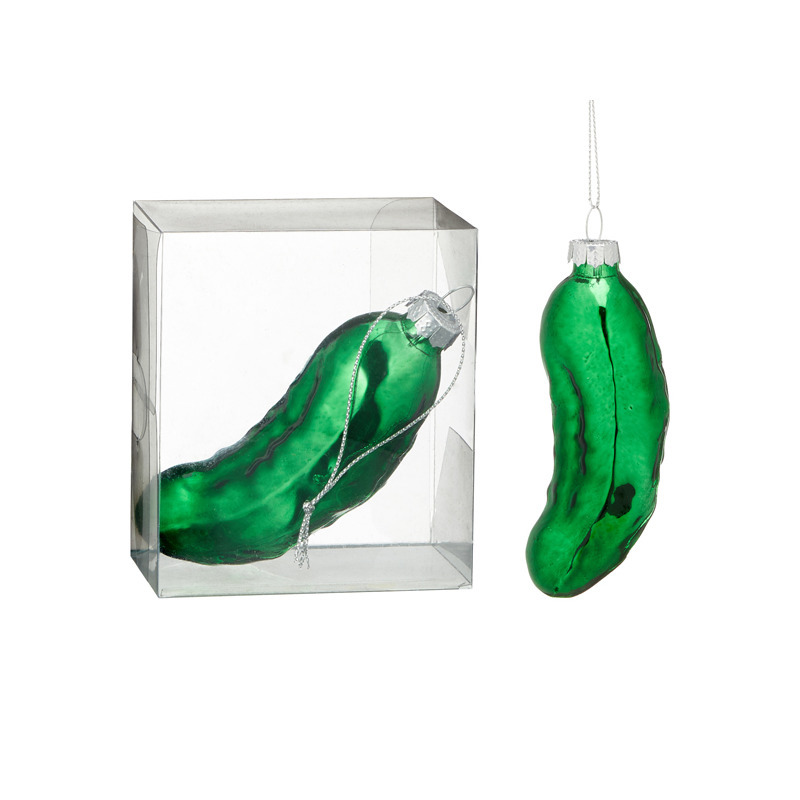 3x Decoratiehangers figuurtjes glazen augurken groen 11 cm