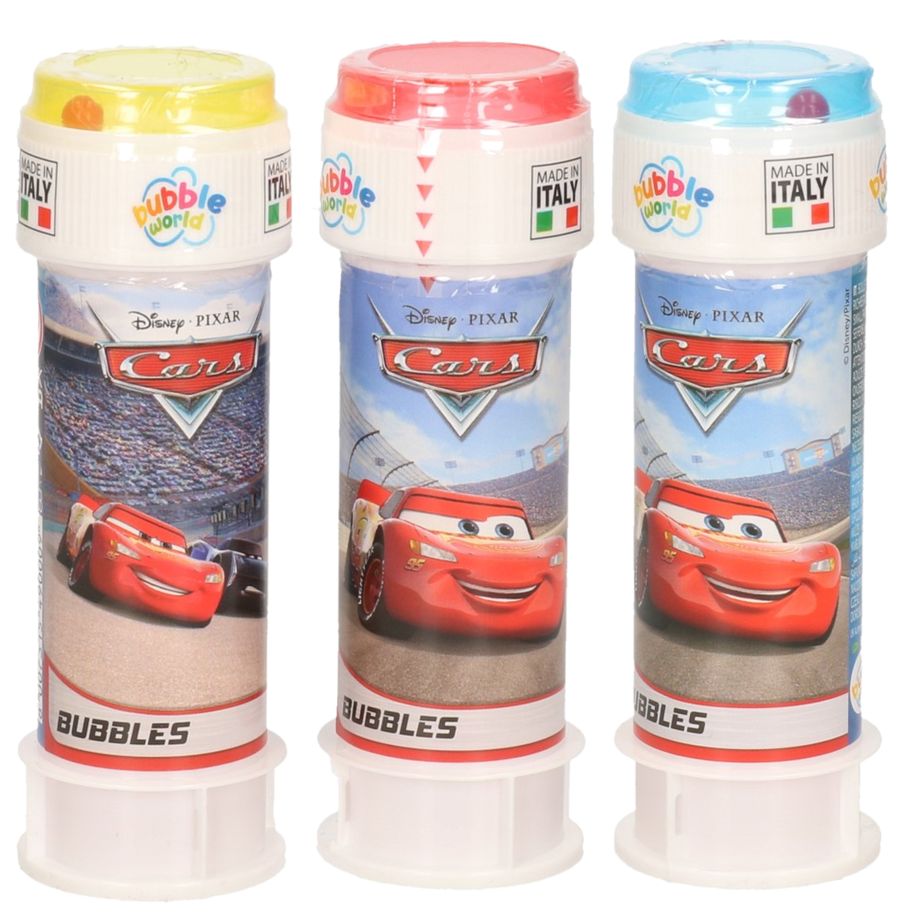 3x Disney Cars bellenblaas flesjes met bal spelletje in dop 60 ml voor kinderen