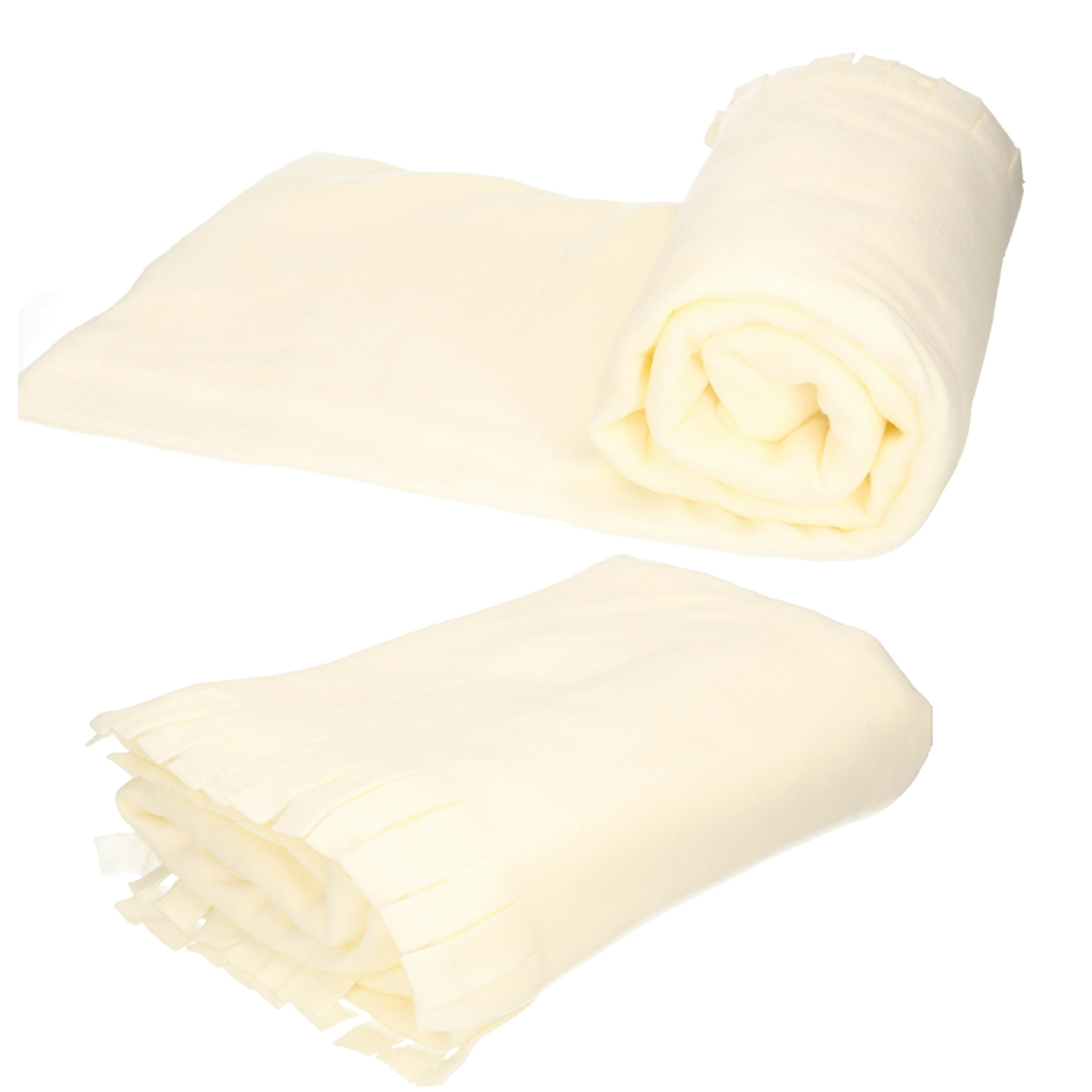 3x Fleece dekens-plaids met franjes creme wit 130 x 170 cm